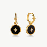 Gold Black Agate Coin Drop Earrings | Belvria