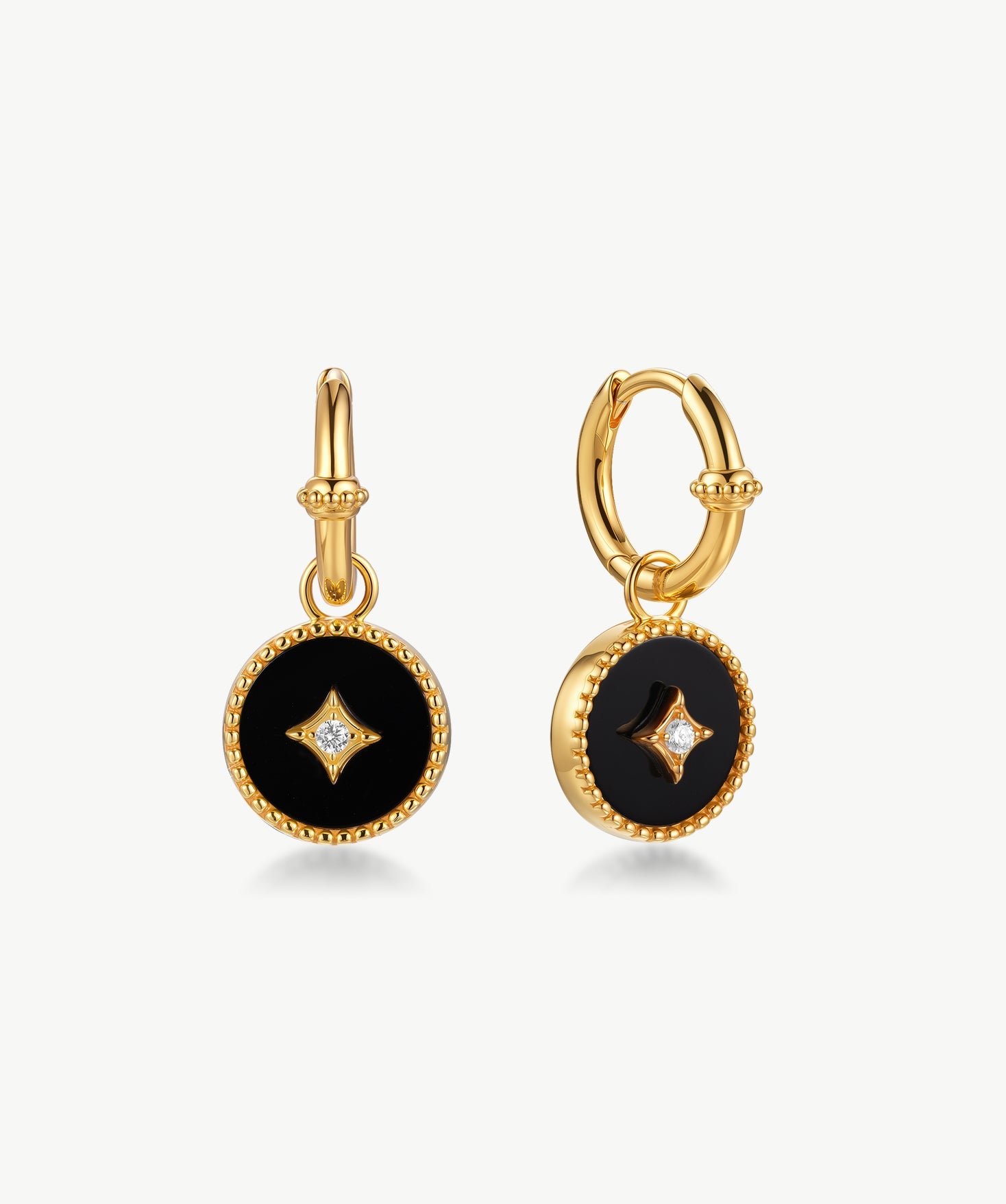 Gold Black Agate Coin Drop Earrings | Belvria