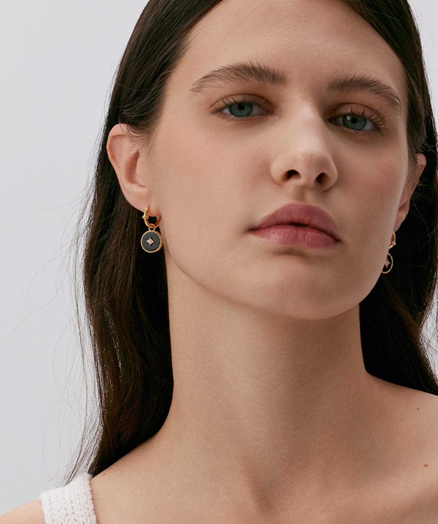 Gold Black Agate Coin Drop Earrings | Belvria