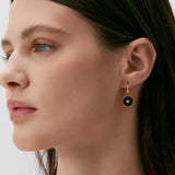 Gold Black Agate Coin Drop Earrings | Belvria