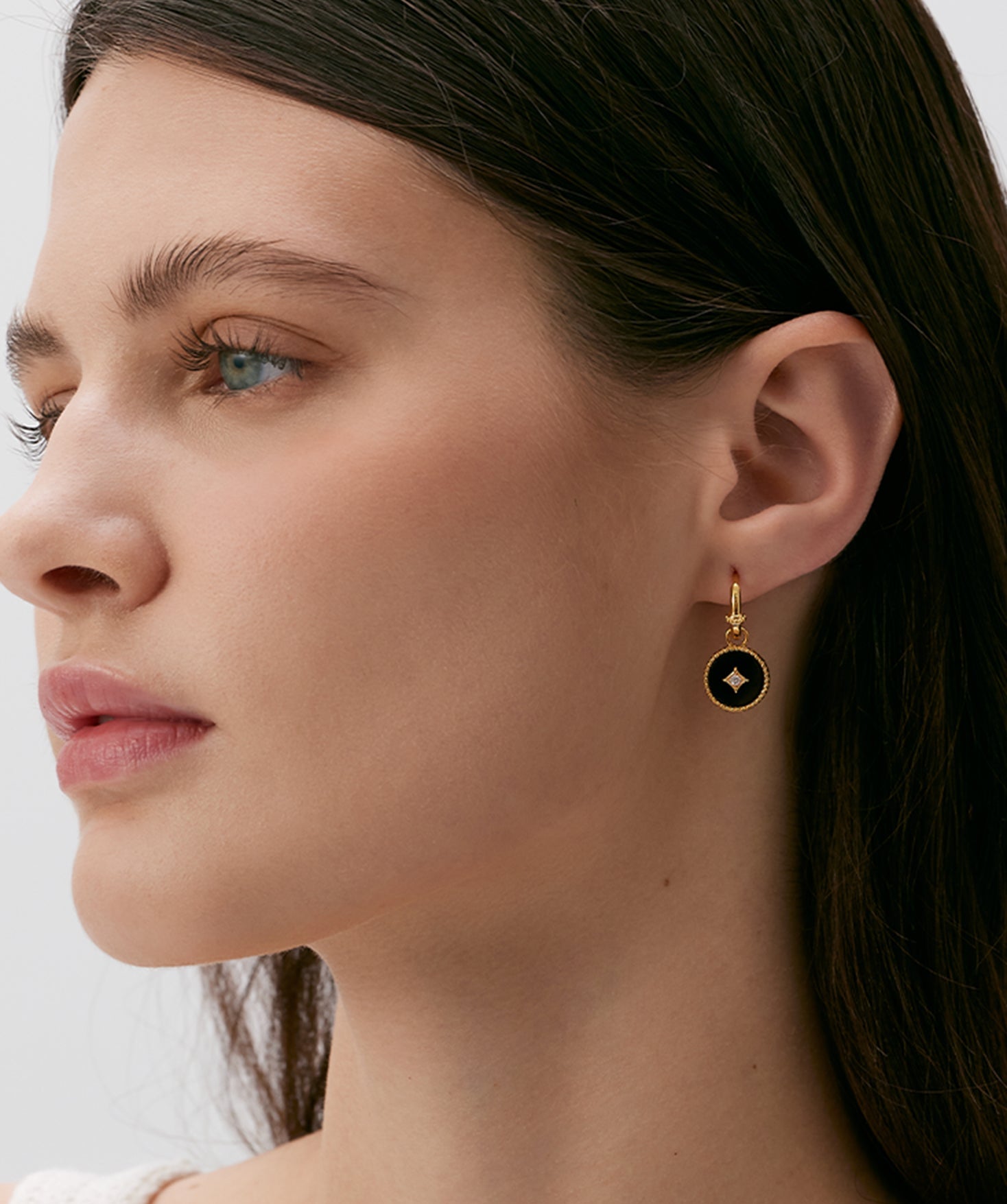 Gold Black Agate Coin Drop Earrings | Belvria