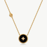 Gold Black Agate Coin Pendant Necklace | Belvria