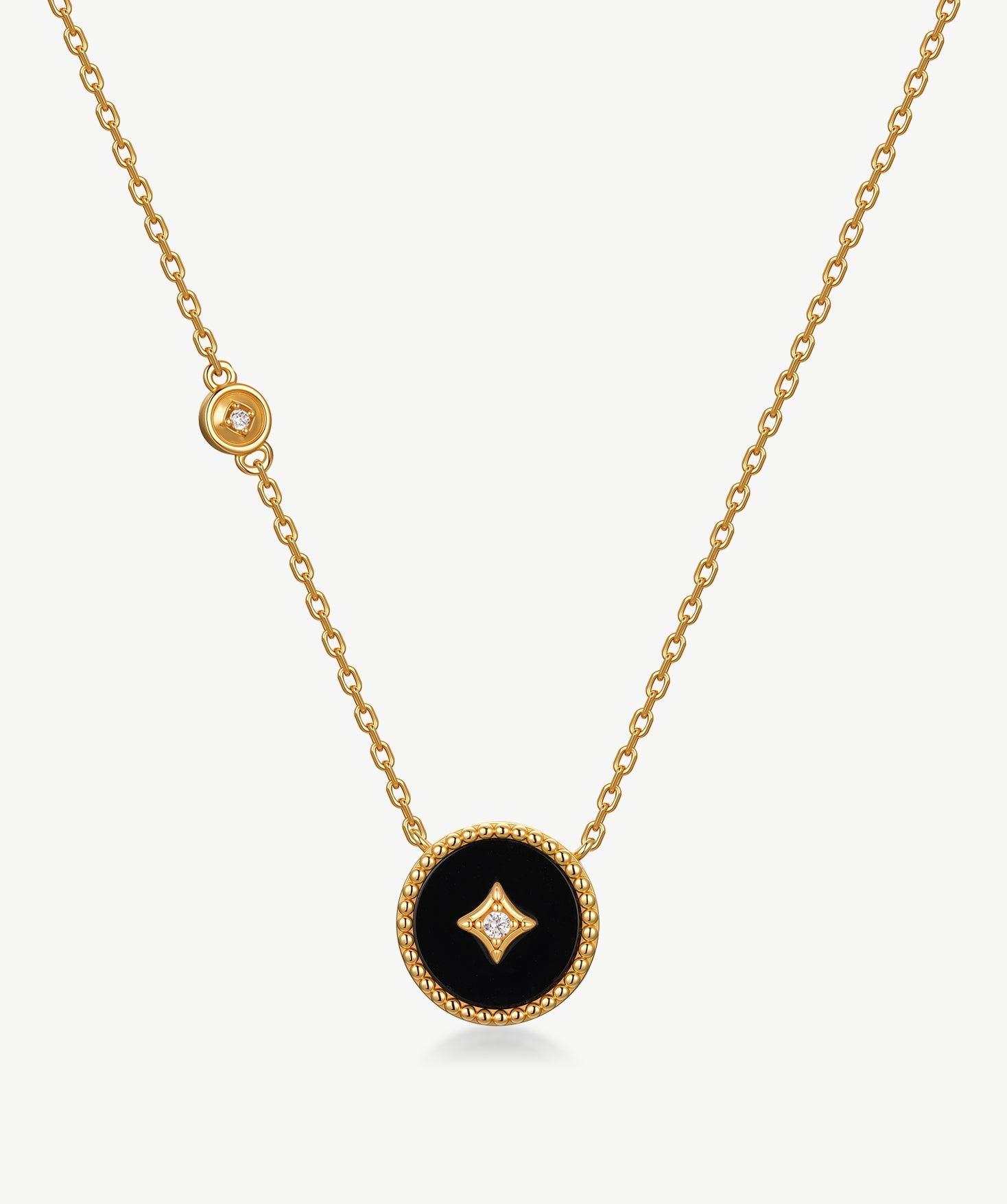 Gold Black Agate Coin Pendant Necklace | Belvria