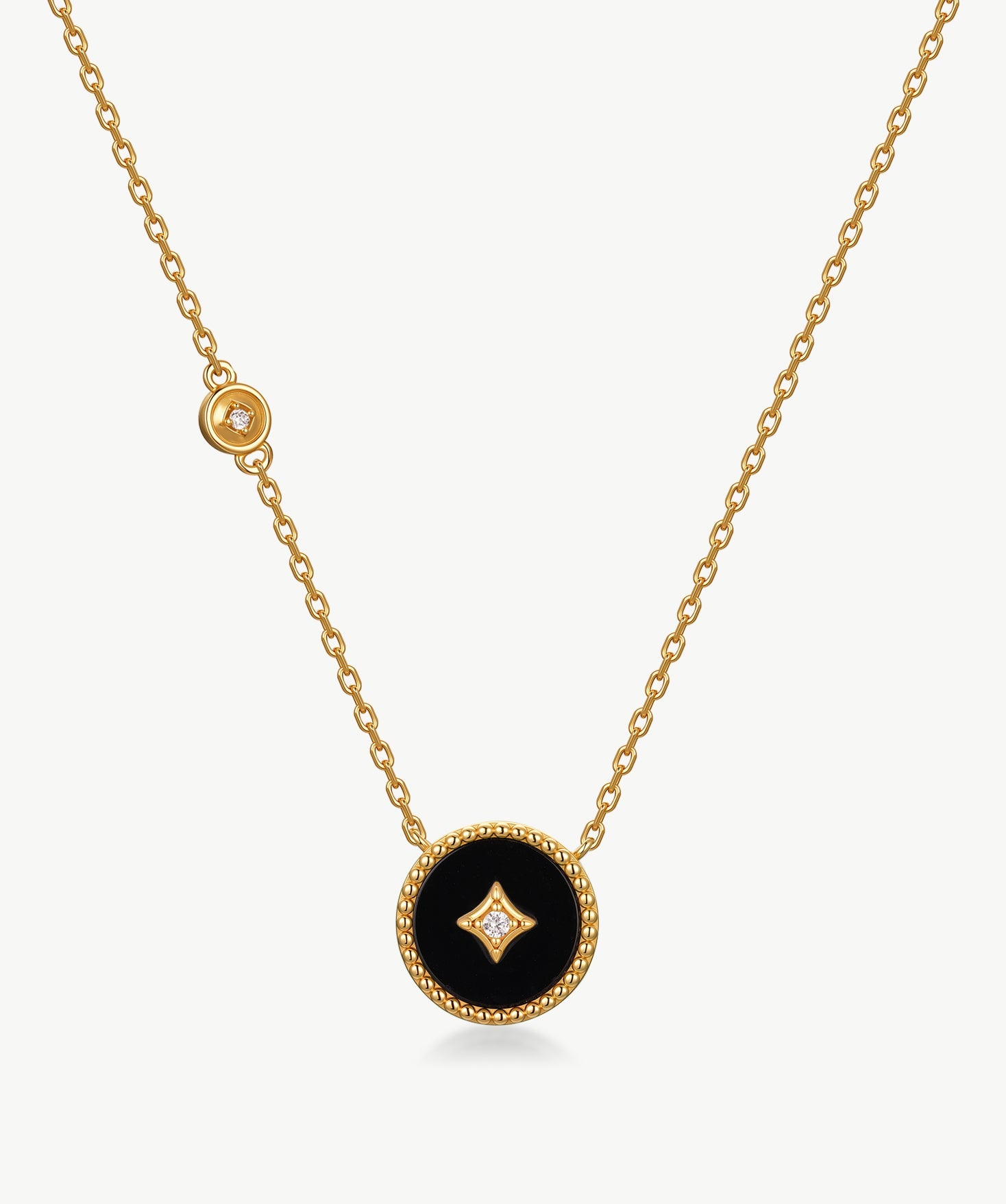 Gold Black Agate Coin Pendant Necklace | Belvria