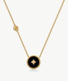 Gold Black Agate Coin Pendant Necklace | Belvria