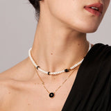 Gold Black Agate Coin Pendant Necklace | Belvria