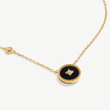 Gold Black Agate Coin Pendant Necklace | Belvria