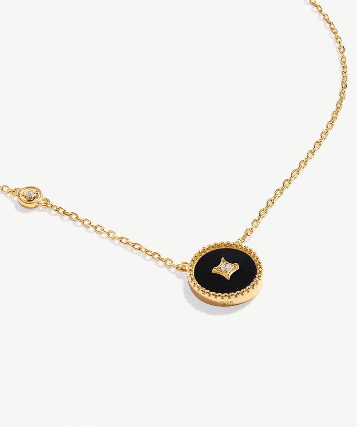 Gold Black Agate Coin Pendant Necklace | Belvria