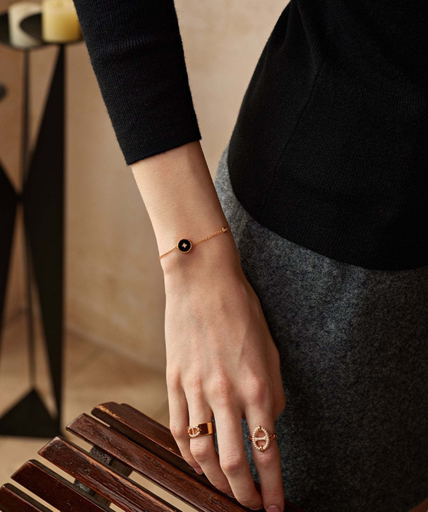 Black Agate Bracelet in Gold Vermeil | Belvria