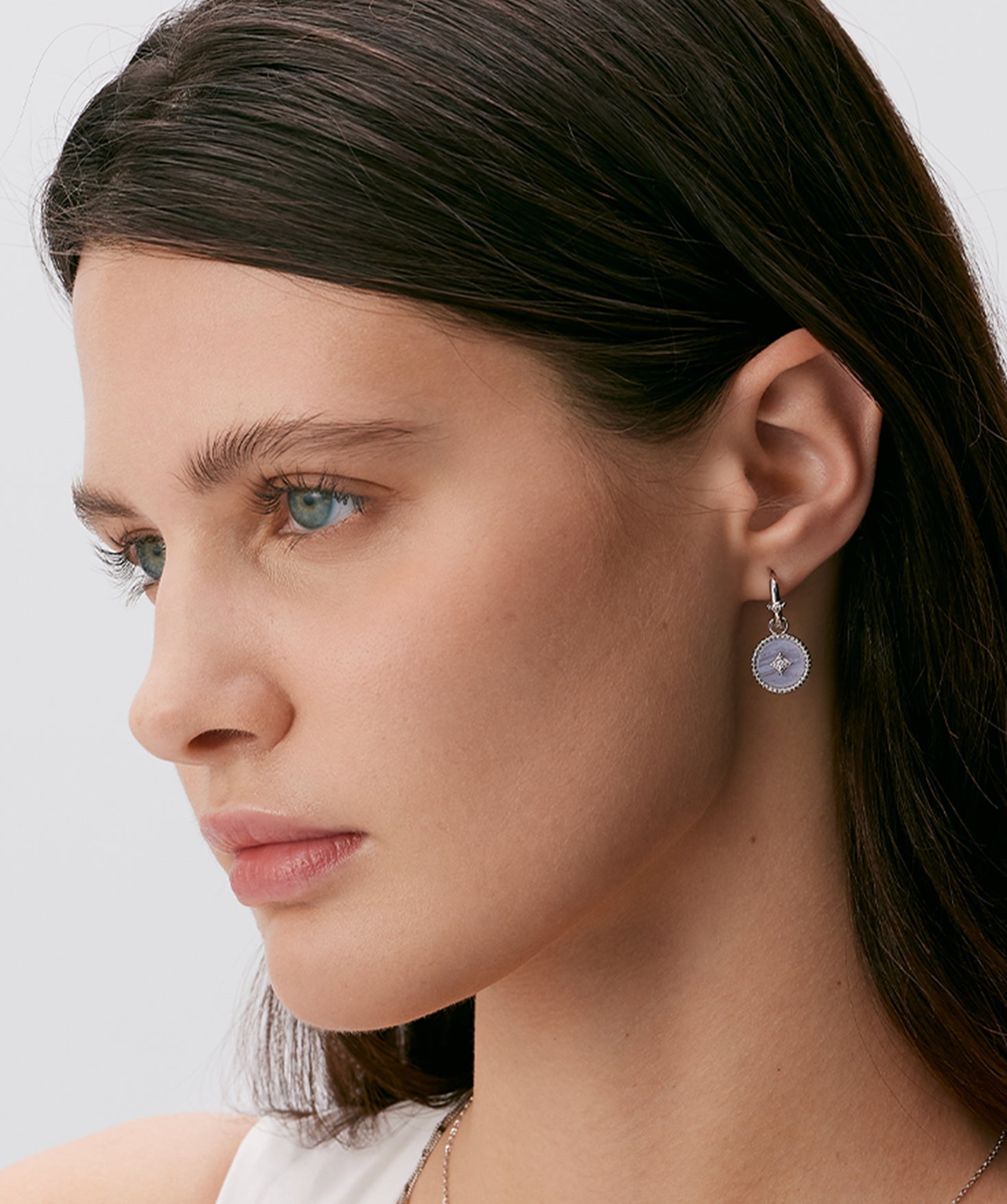 Blue Lace Agate Drop Hoop Earrings | Belvria