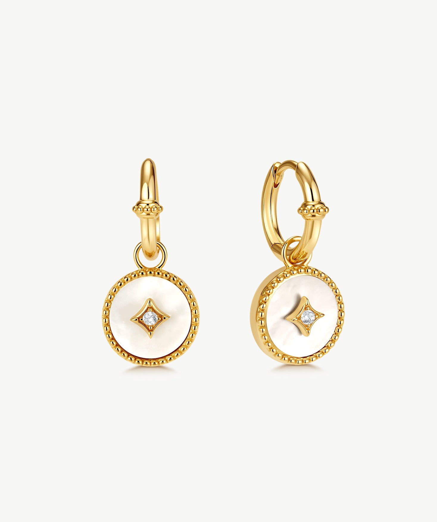 Gold Mother of Pearl Coin Drop Earrings | Belvria