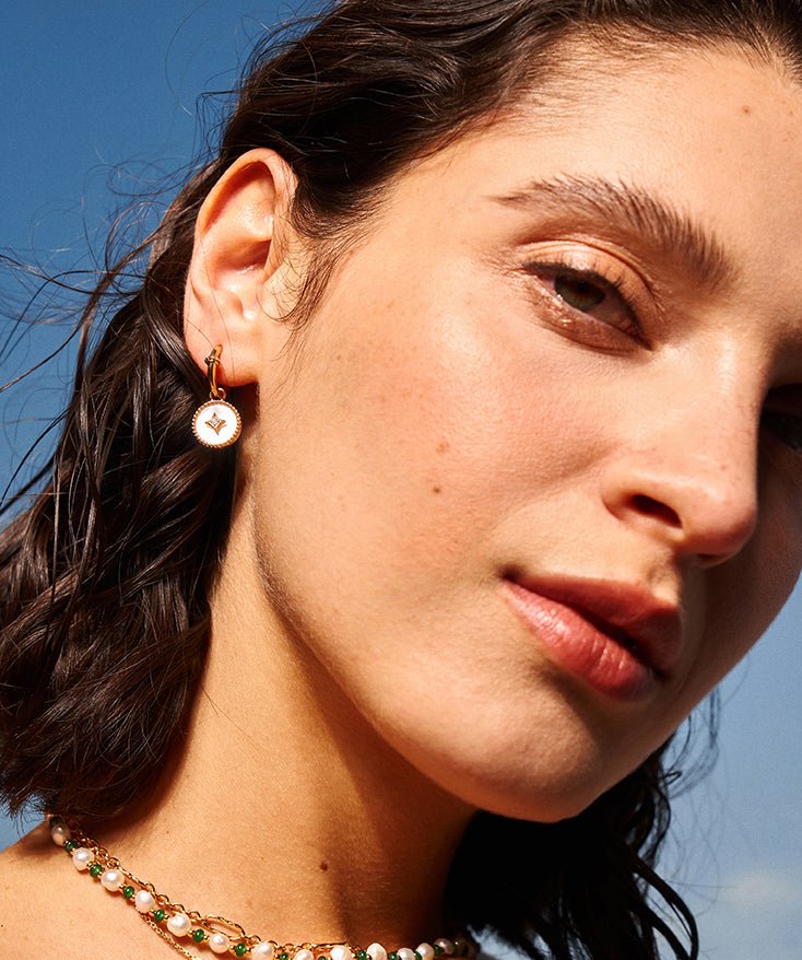 Gold Mother of Pearl Coin Drop Earrings | Belvria
