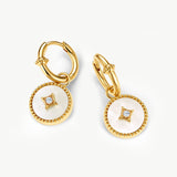 Gold Mother of Pearl Coin Drop Earrings | Belvria