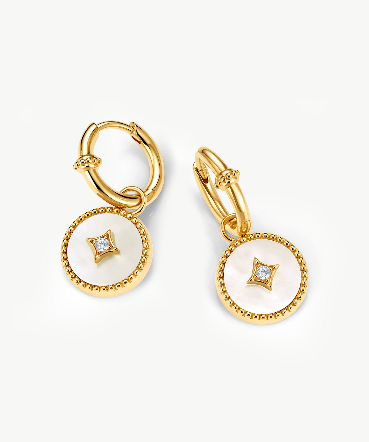 Gold Mother of Pearl Coin Drop Earrings | Belvria