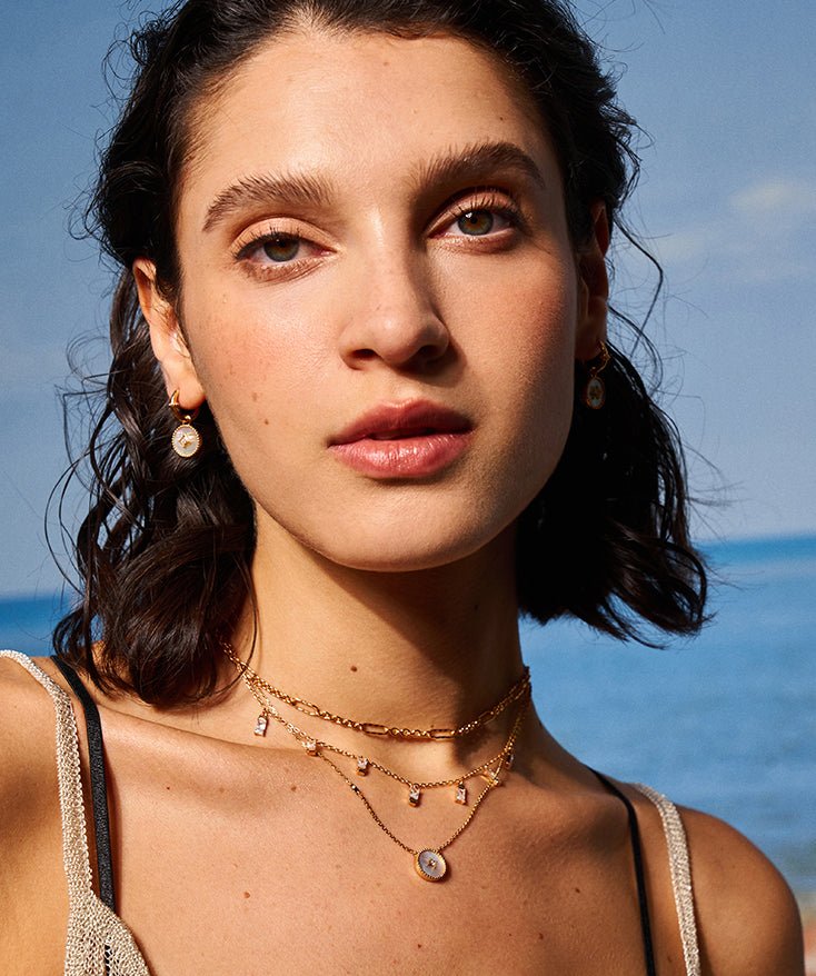 Gold Mother of Pearl Coin Pendant Necklace | Belvria