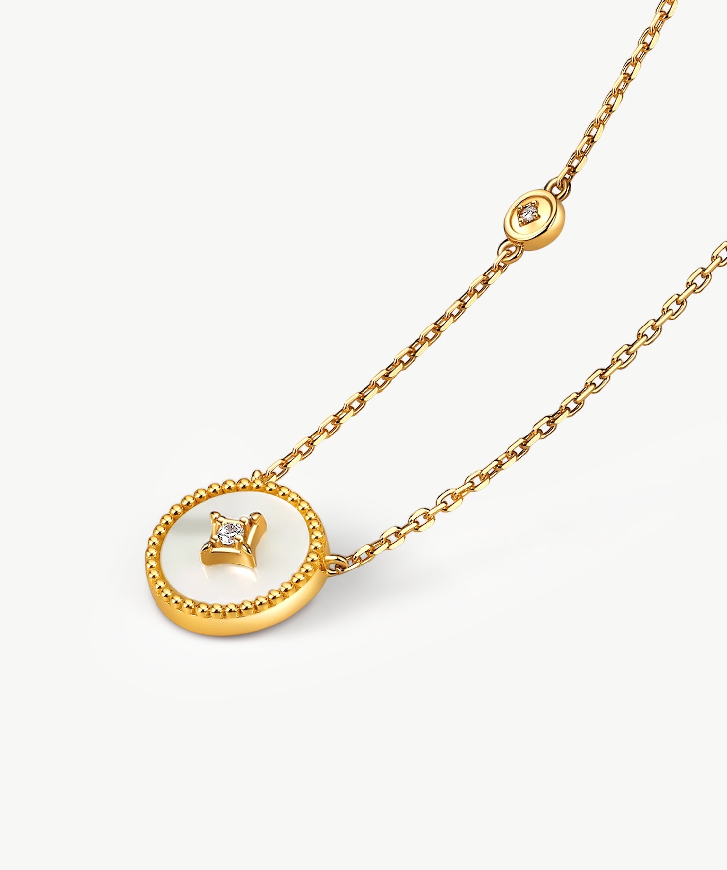 Gold Mother of Pearl Coin Pendant Necklace | Belvria