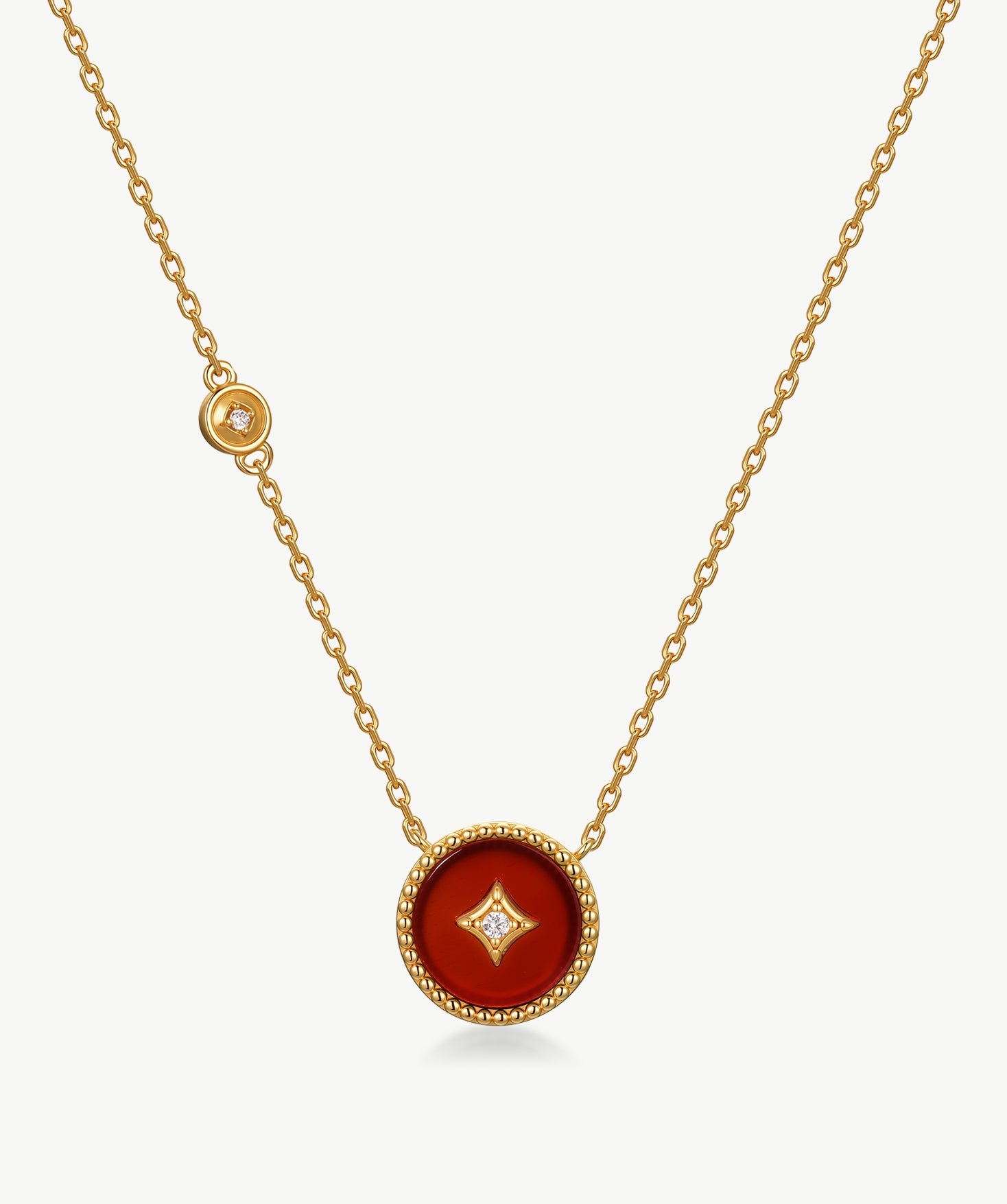 Gold Red Agate Coin Pendant Necklace | Belvria