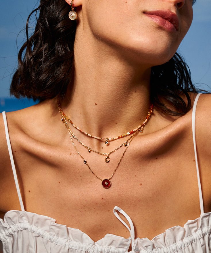 Gold Red Agate Coin Pendant Necklace | Belvria