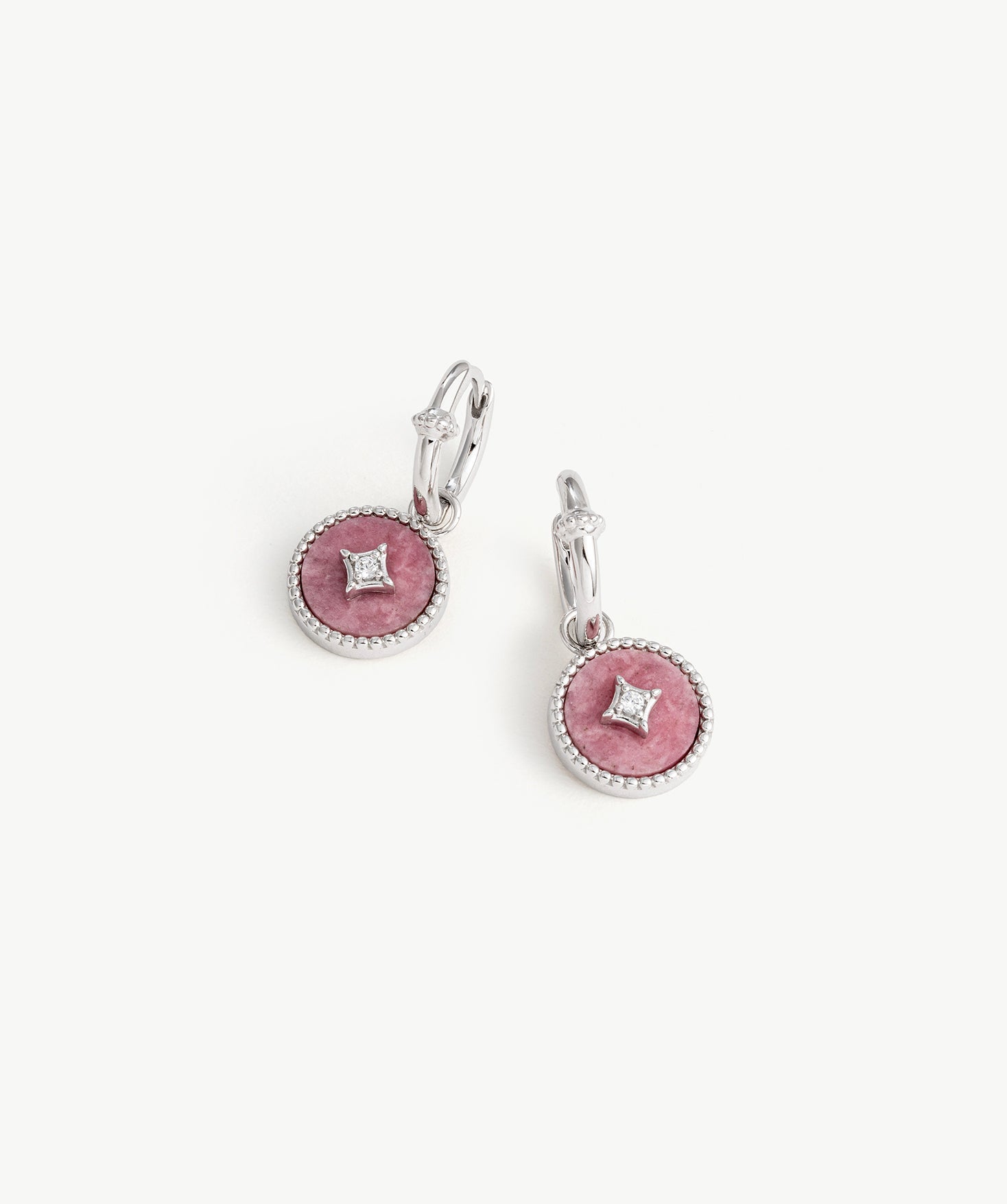 Rhodonite Drop Hoop Earrings in Sterling Silver | Belvria