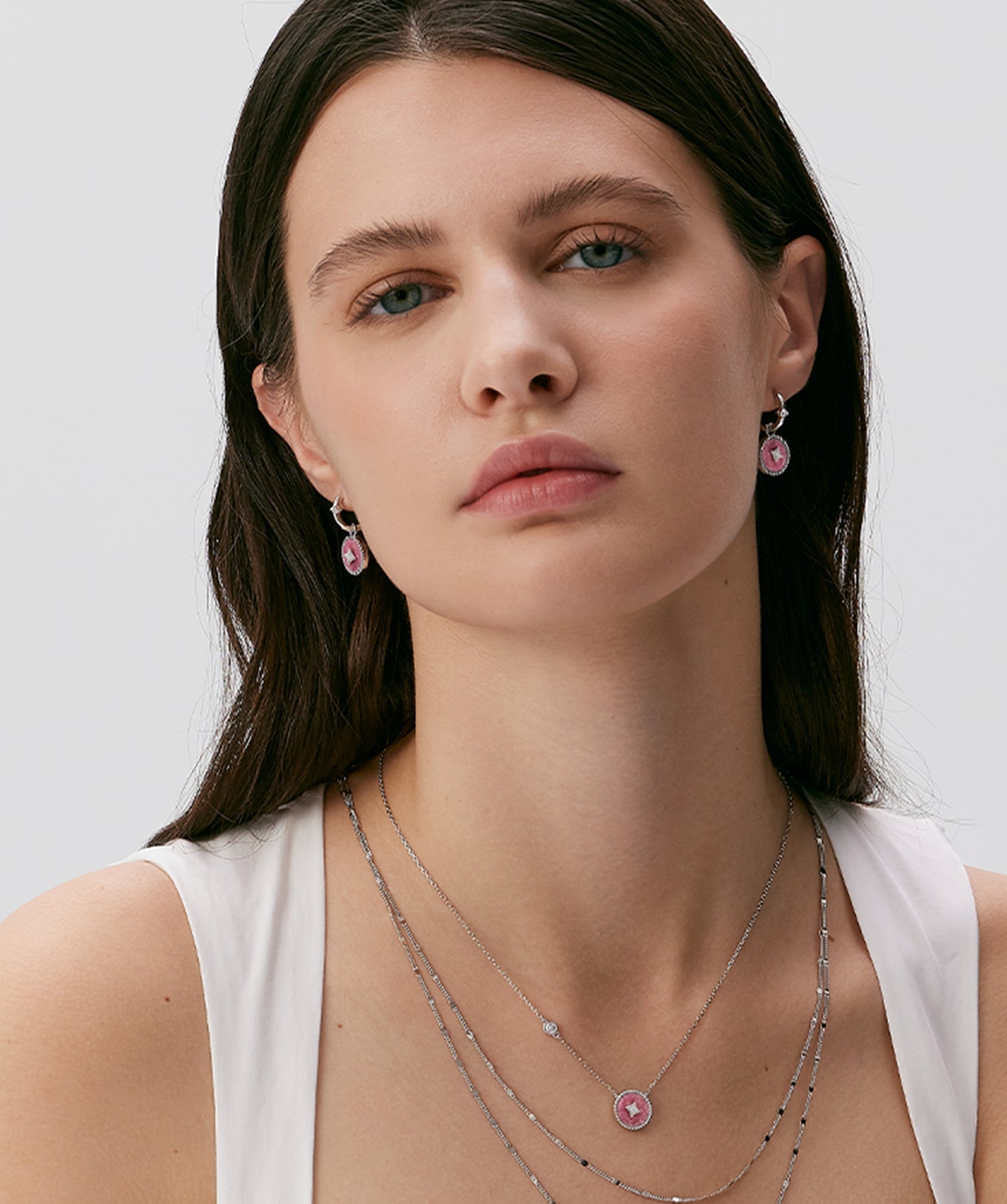 Rhodonite Drop Hoop Earrings in Sterling Silver | Belvria