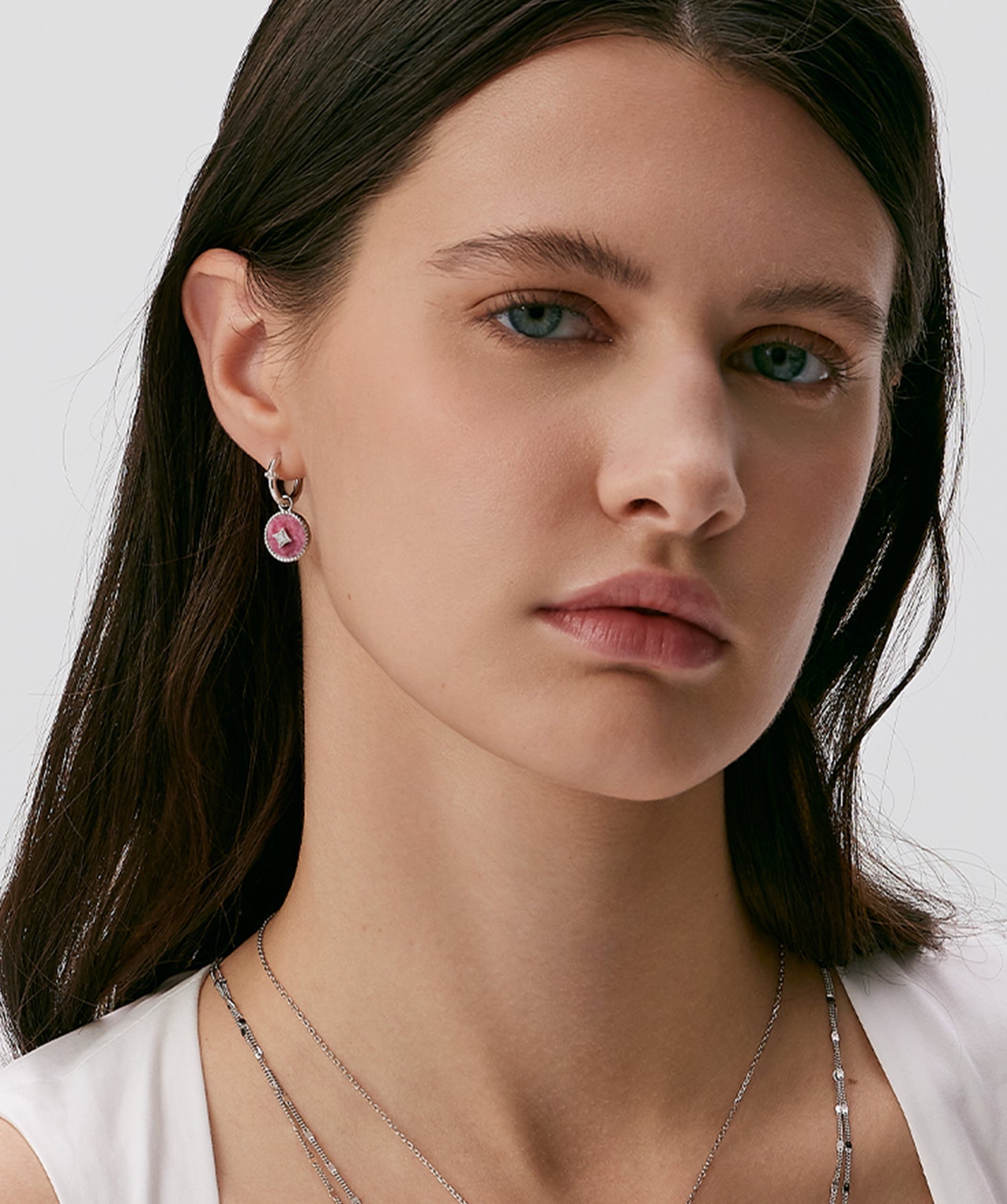 Rhodonite Drop Hoop Earrings in Sterling Silver | Belvria