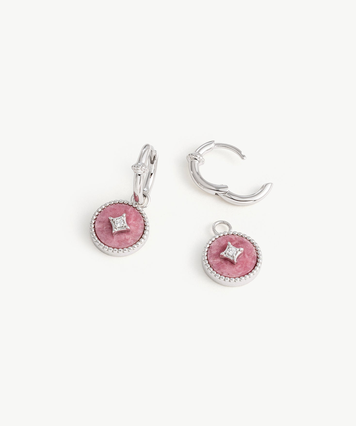 Rhodonite Drop Hoop Earrings in Sterling Silver | Belvria
