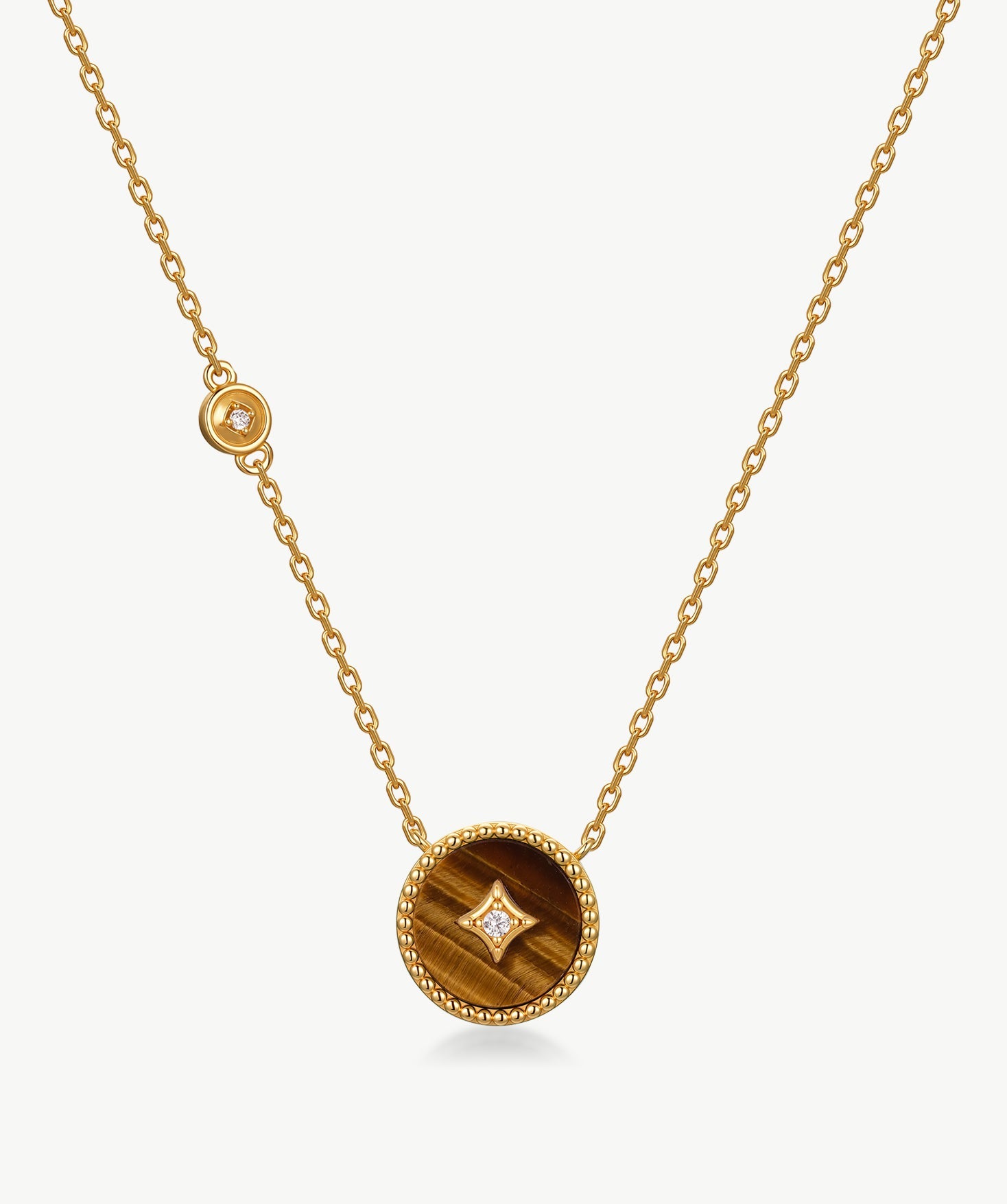 Gold Tiger Eye Coin Pendant Necklace | Belvria
