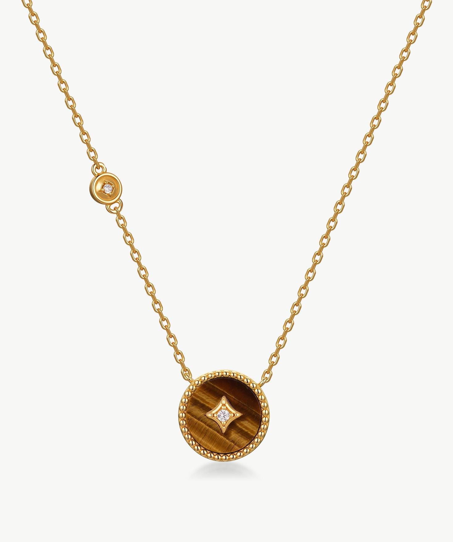Gold Tiger Eye Coin Pendant Necklace | Belvria
