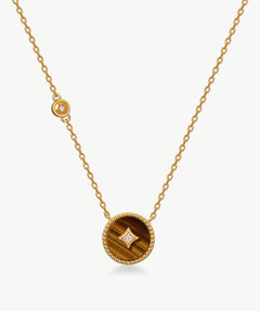 Gold Tiger Eye Coin Pendant Necklace | Belvria
