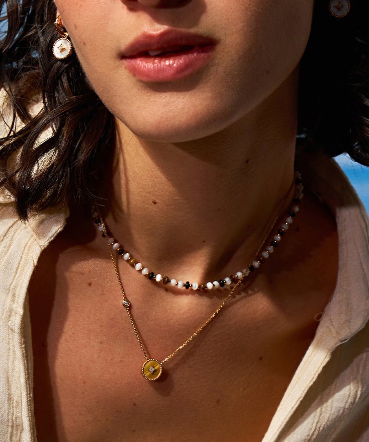 Gold Tiger Eye Coin Pendant Necklace | Belvria