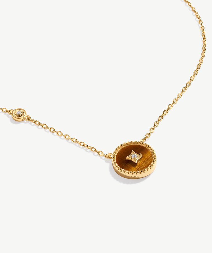 Gold Tiger Eye Coin Pendant Necklace | Belvria