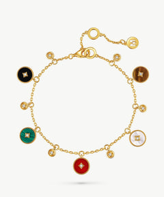 Gold Multi-Gemstone Coin Charm Bracelet | Belvria
