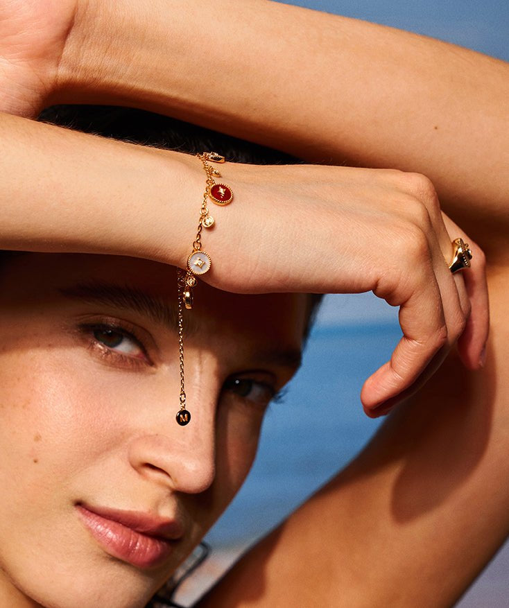 Gold Multi-Gemstone Coin Charm Bracelet | Belvria