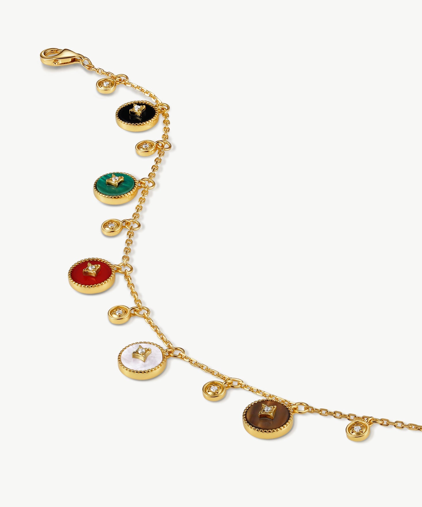Gold Multi-Gemstone Coin Charm Bracelet | Belvria