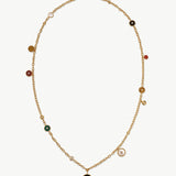 Gold Multi-Gemstone Long Charm Necklace | Belvria