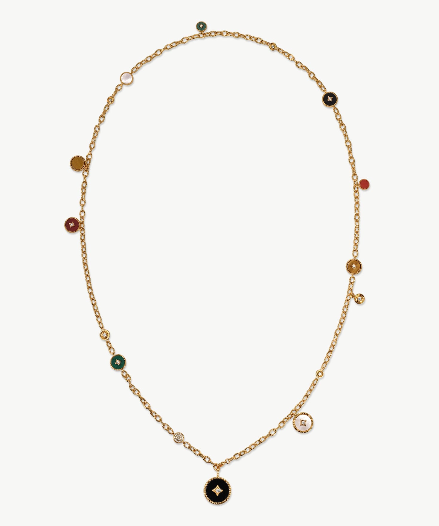 Gold Multi-Gemstone Long Charm Necklace | Belvria
