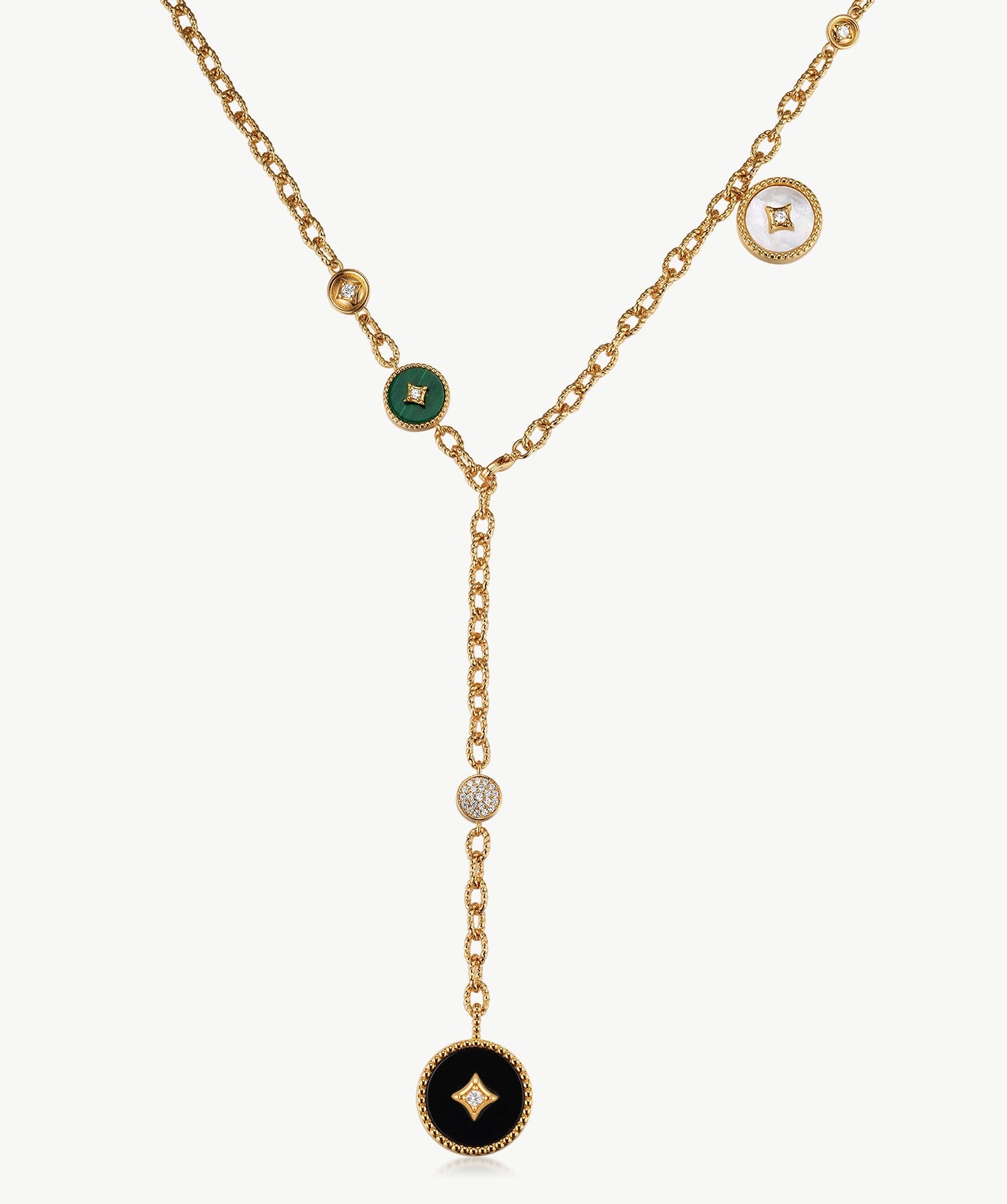 Gold Multi-Gemstone Long Charm Necklace | Belvria