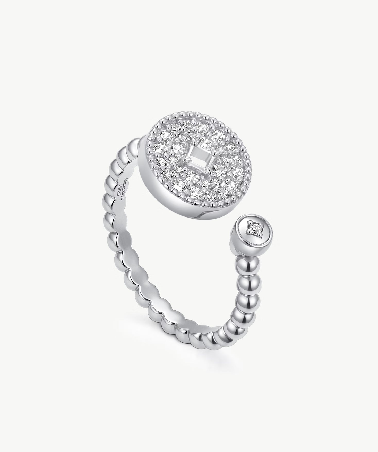Silver Pavé Coin-Inspired Open Ring | Belvria