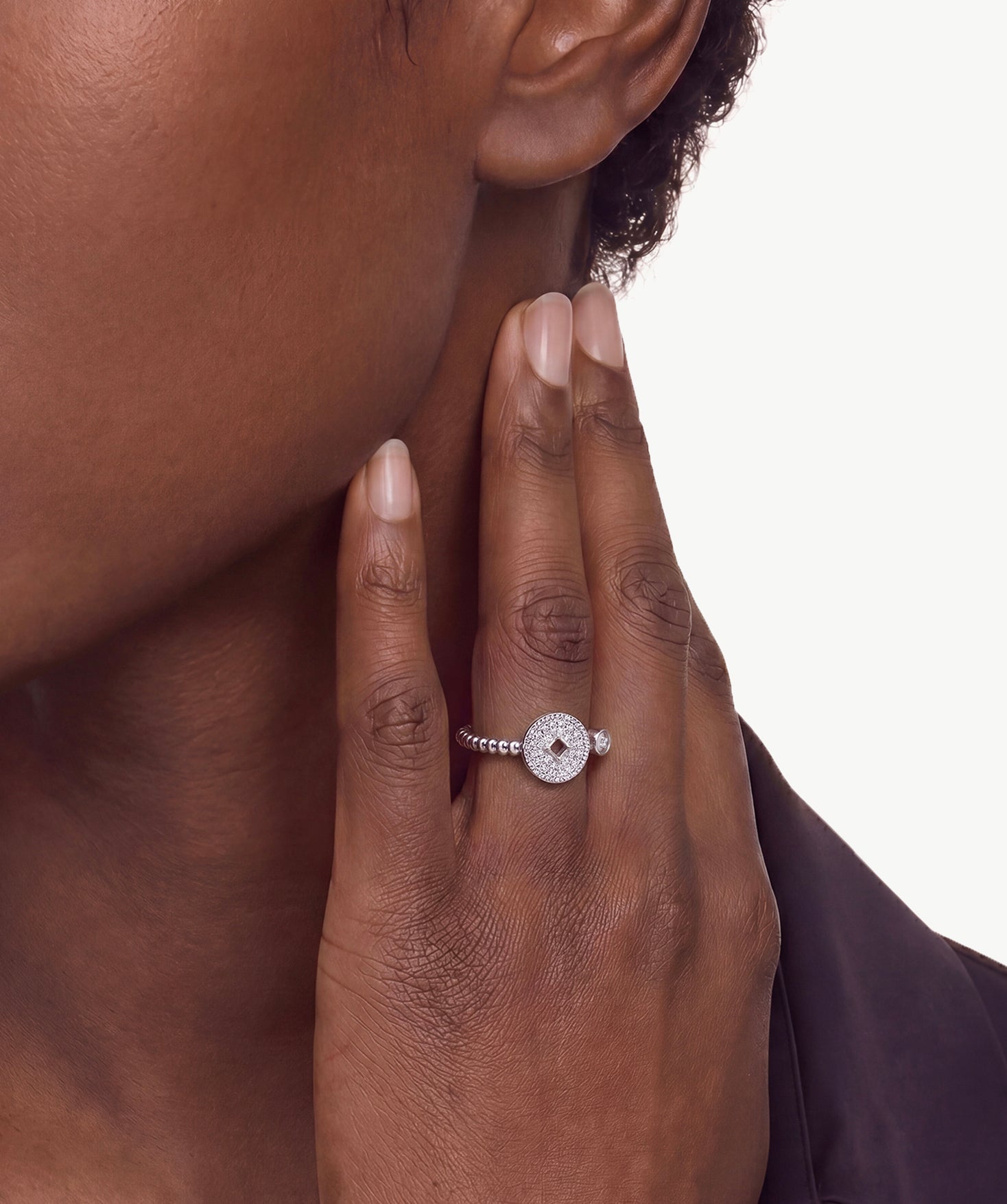 Silver Pavé Coin-Inspired Open Ring | Belvria
