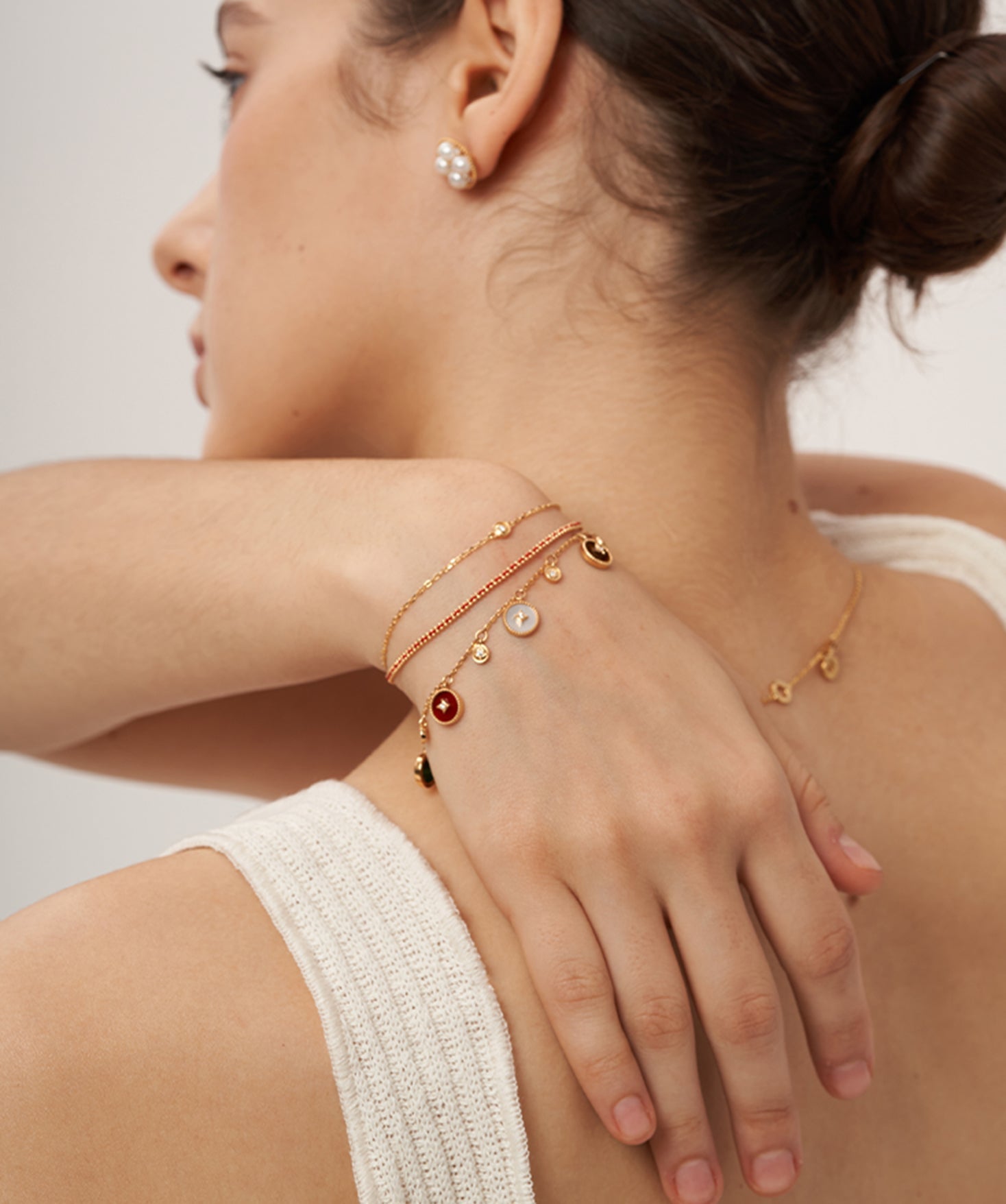 Gold Red String Layered Bracelet | Belvria