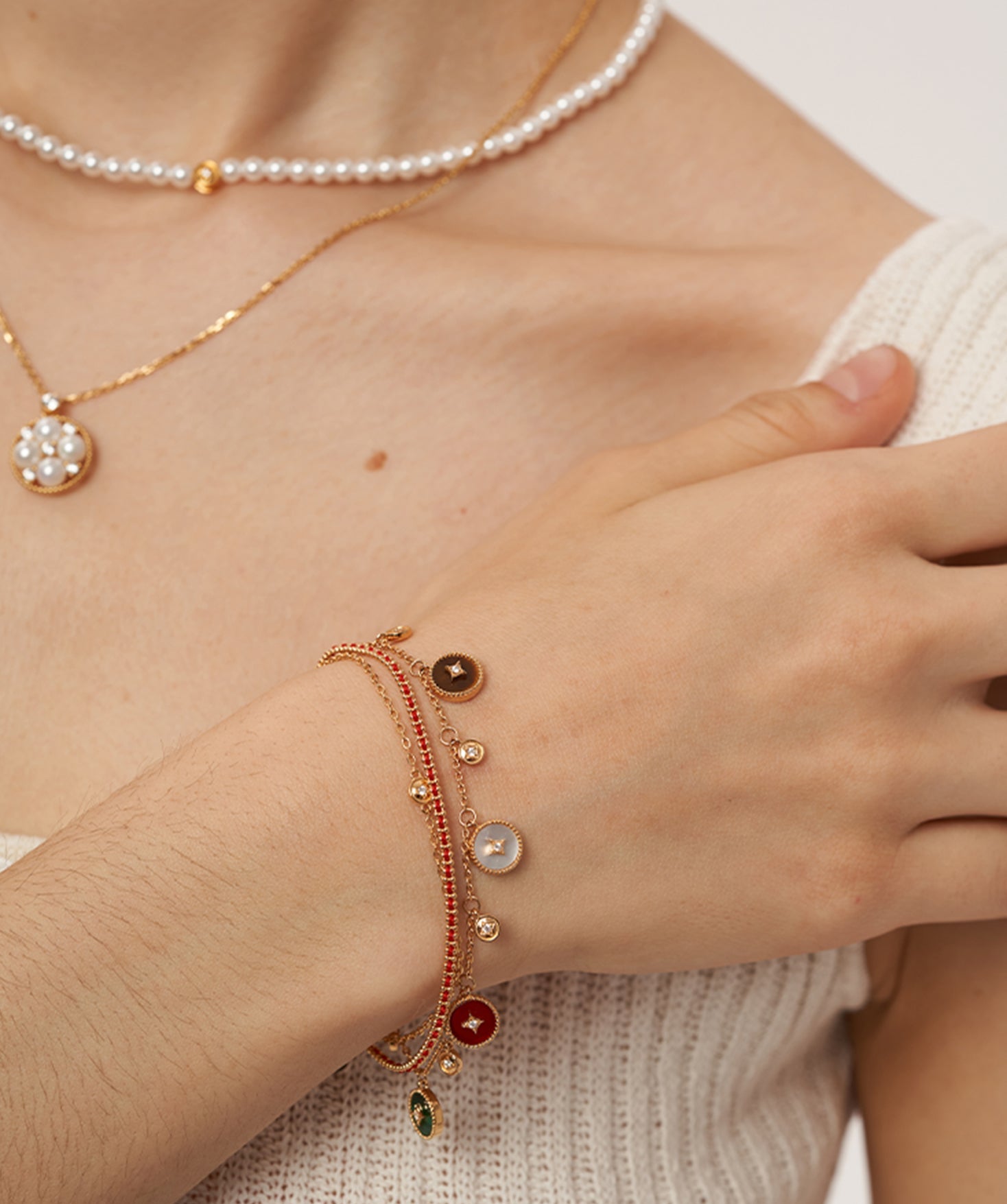 Gold Red String Layered Bracelet | Belvria