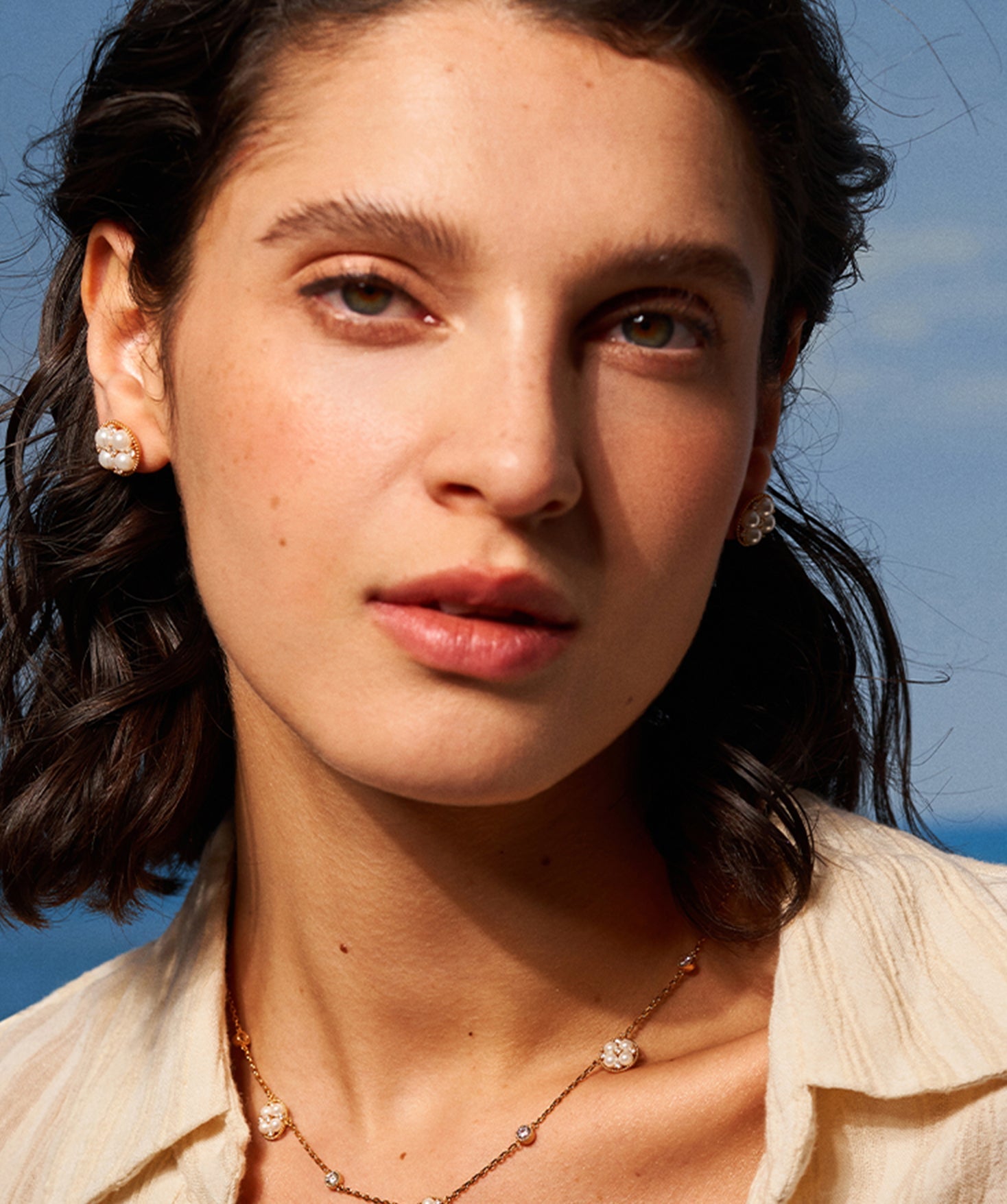 Gold Pearl Cluster Stud Earrings | Belvria