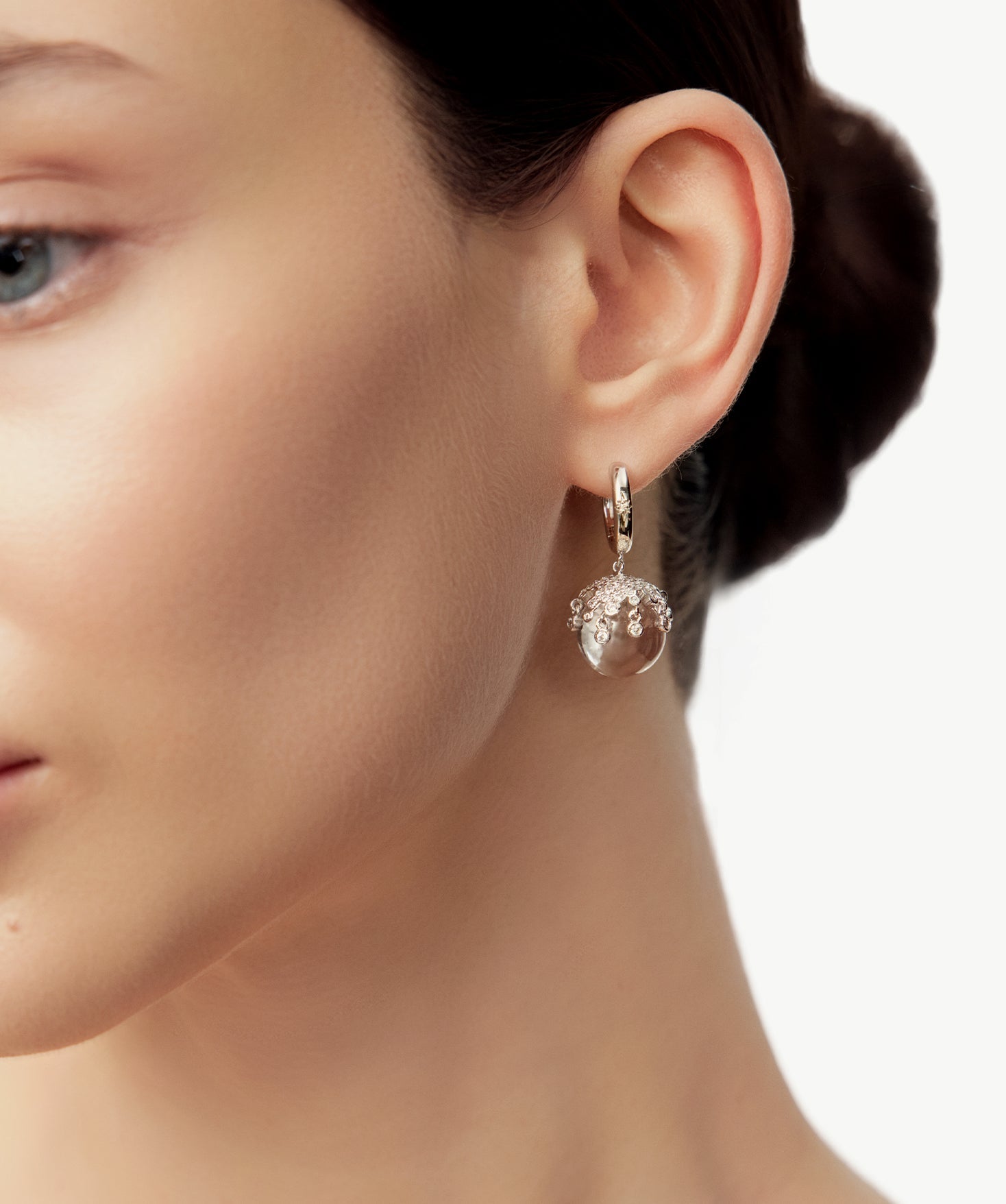 White Quartz Hoop Drop Earrings | Belvria