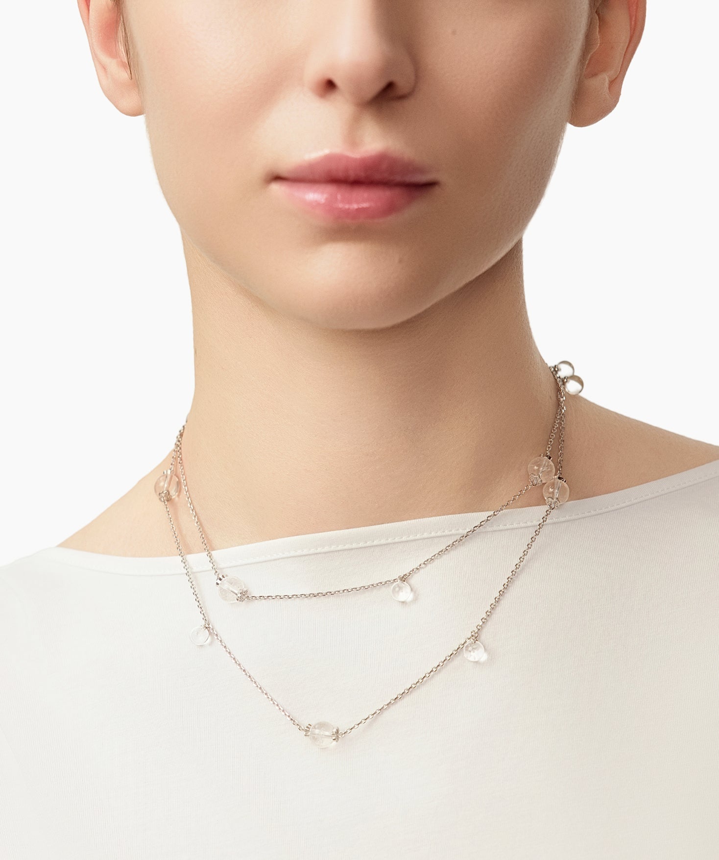 White Quartz Long Beaded Necklace | Belvria