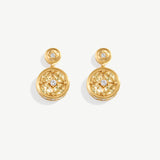 Gold Coin Drop Earrings with Champagne Stones | Belvria