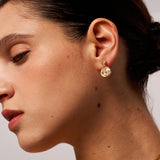 Gold Coin Drop Earrings with Champagne Stones | Belvria