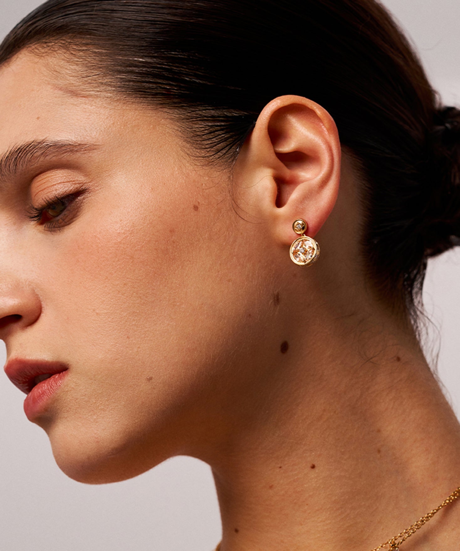 Gold Coin Drop Earrings with Champagne Stones | Belvria