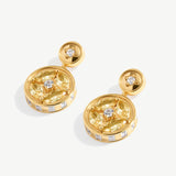 Gold Coin Drop Earrings with Champagne Stones | Belvria
