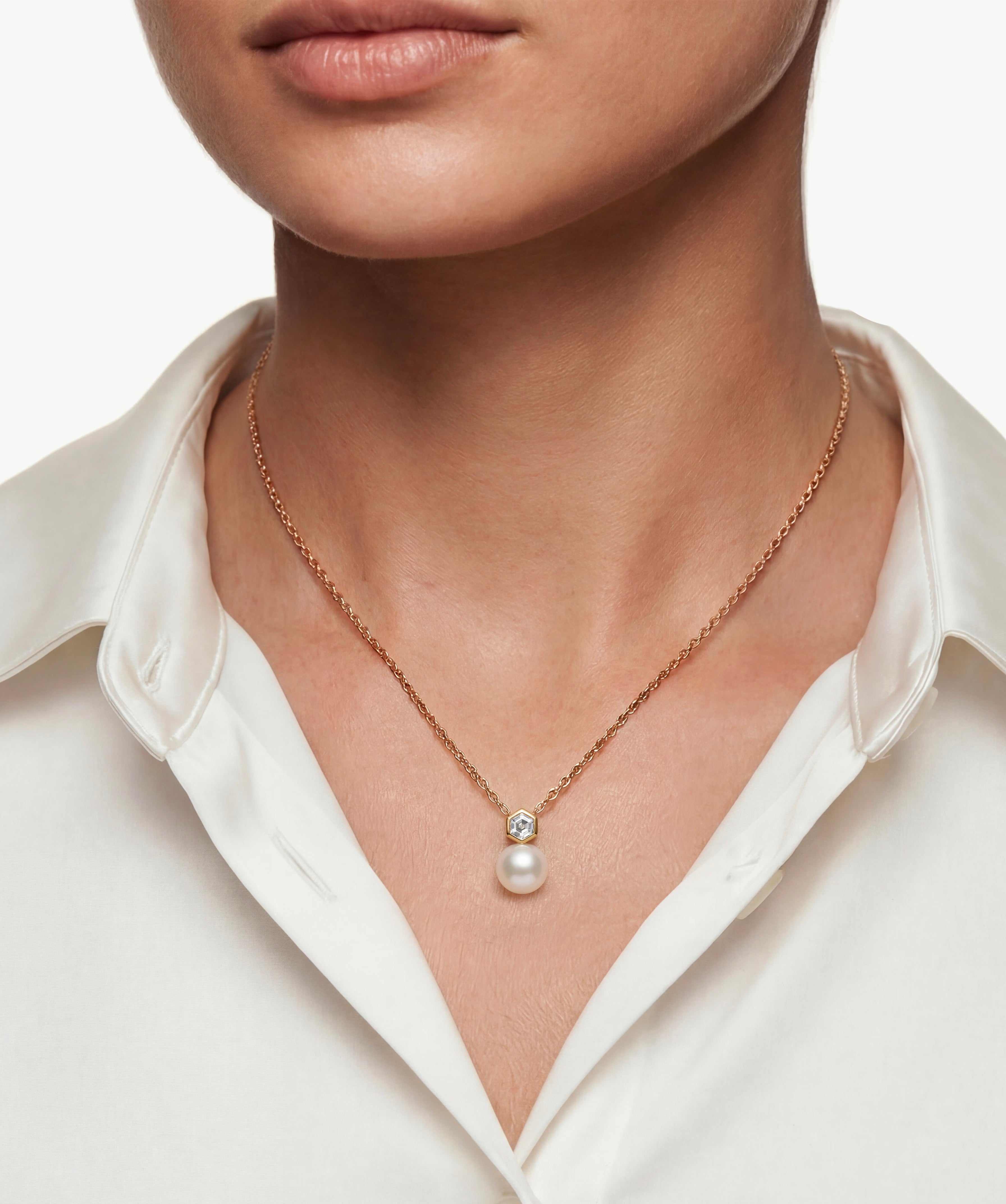 Freshwater Pearl Hexagon Pendant Necklace | Belvria