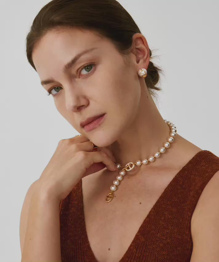 Gold Pearl Toggle Necklace with Mariner Links | Belvria